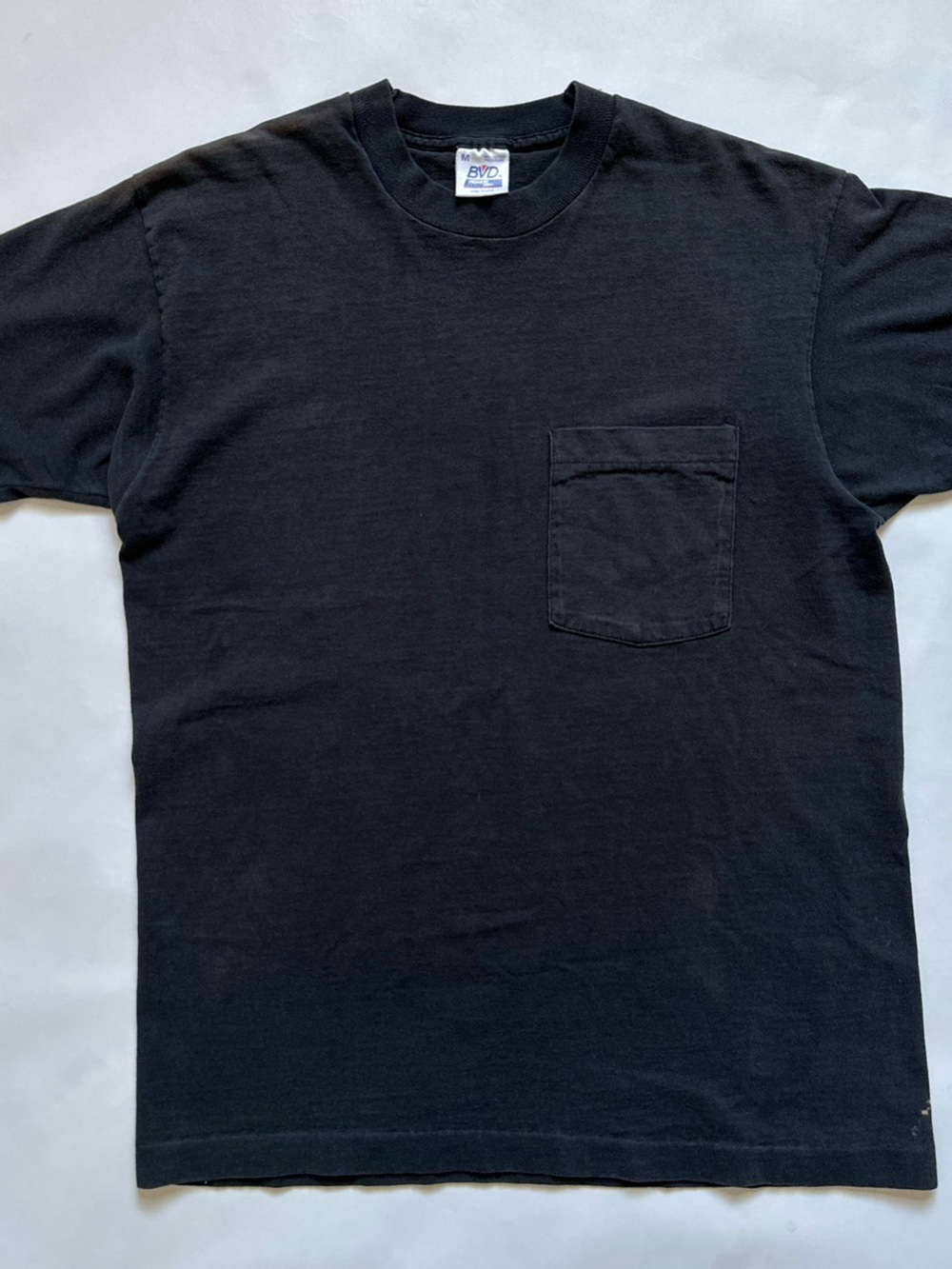Vintage BVD black faded single stitch pocket tee shirt Americana heritage basic